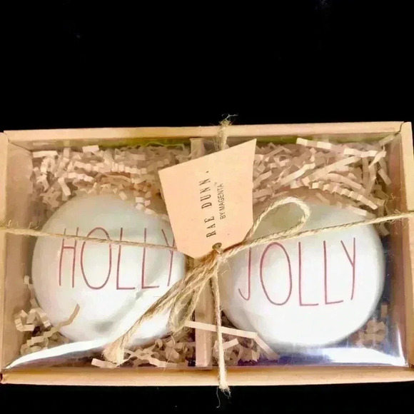 NEW SET of 2 - EXTRA LARGE HOLLY & JOLLY - Ornaments - White w/Red Letters - Picture 3 of 6